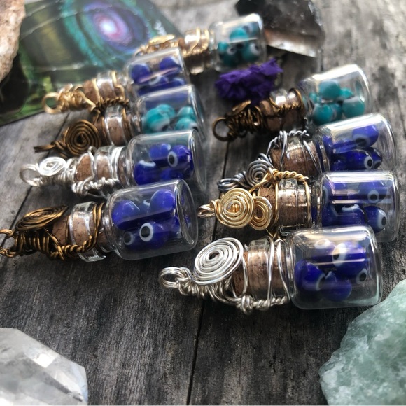 Evil Eye Protection Bottle Necklace Wire Wrapped - in Vintage Bronze Wire - Picture 8 of 12